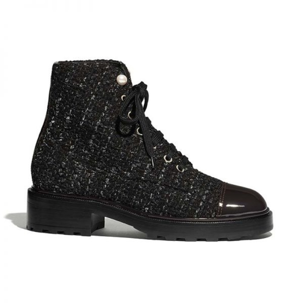CHANEL 2020 tweed combat boots size 37 7 CURRENT
